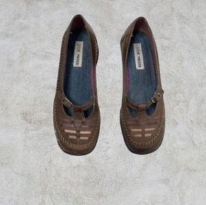 Steve Madden Brown Mary Jane Buckle Flats With Purple Lacing 7.5